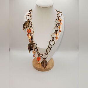 Hot IN Hollywood Gold Tone Pink Beaded Leaf NWOT